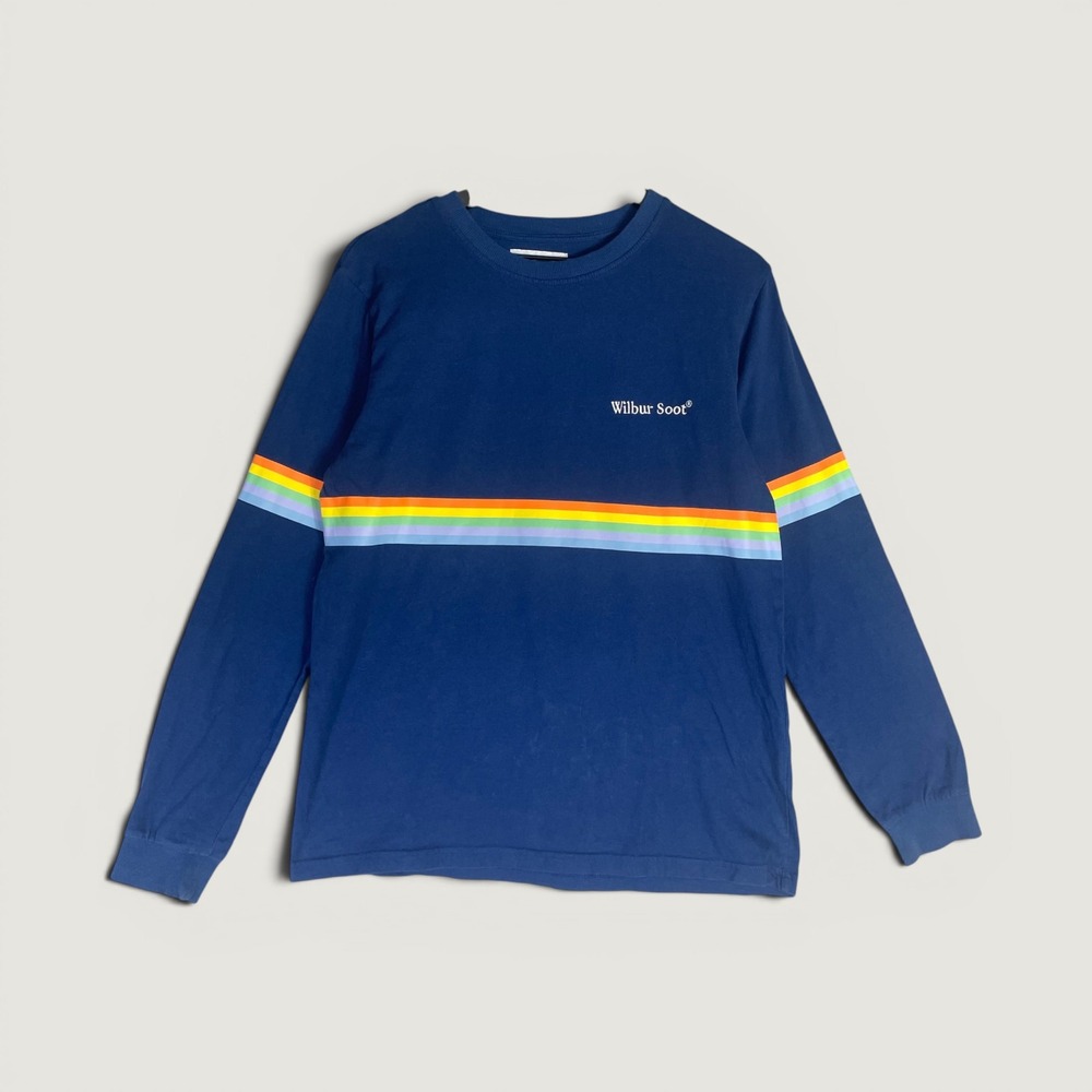 Wilbur Soot OS-1.2 Shirt Mens M Navy Rainbow Stripe Long Sleeve Artist Merch Top